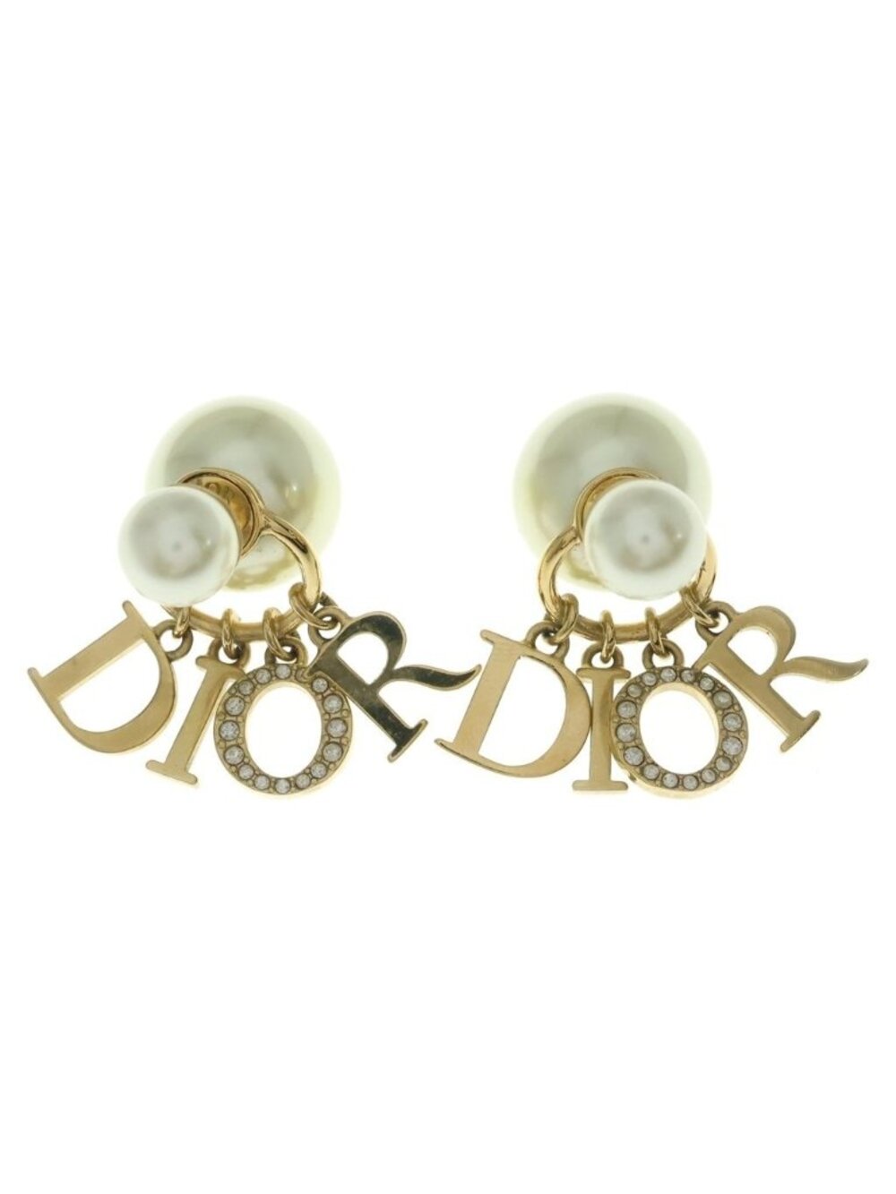 Dior Tribales Tribal Earrings Logo Pearl Rhinestone White Gold